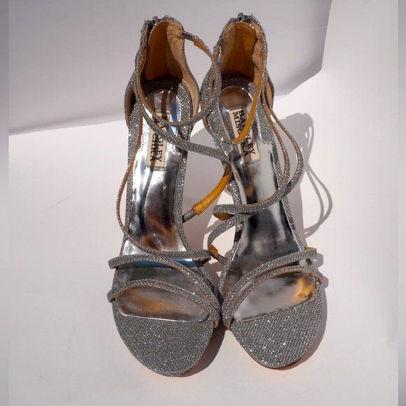 BADGLEY MISCHKA Evening Silver Sparkle 4.5” Strappy Heels - Picture 3 of 6